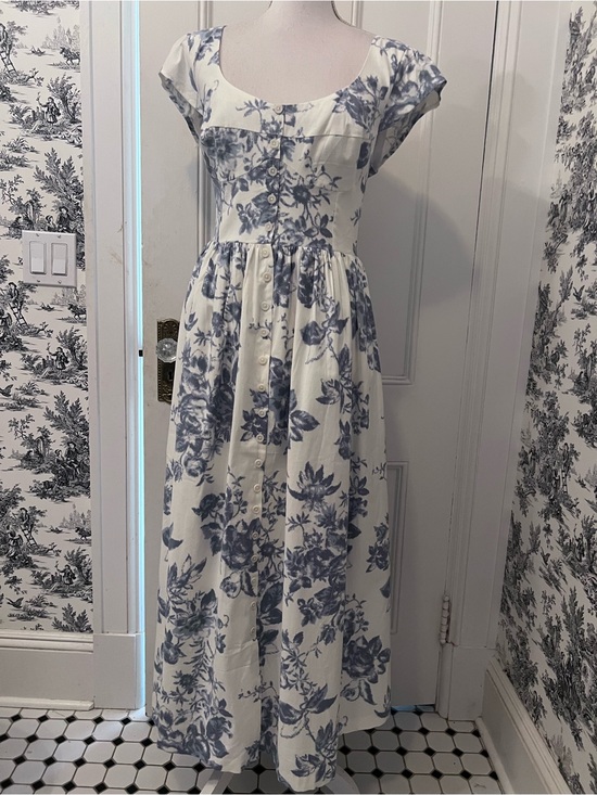 Reformation Dresses & Skirts - Reformation White Maxi Dress with Blue Floral Print